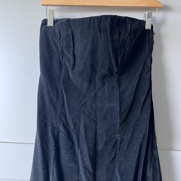 Strapless Velvet Lace Dress Womens XS Black Blue Tulle Bow Evening Formal - Picture 3 of 16